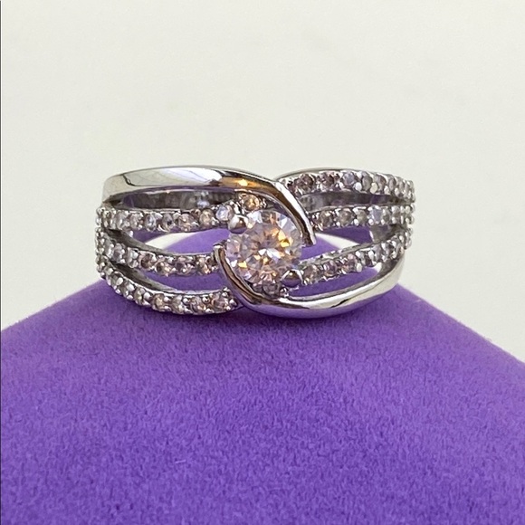 💛 Classic Sterling Silver CZ Bypass Statement Ring - Picture 1 of 6